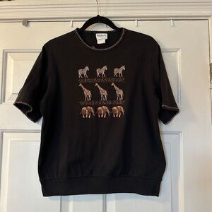 Vintage BonWorth Safari Animal Print Embroidered Tee Size Small Cotton Blend